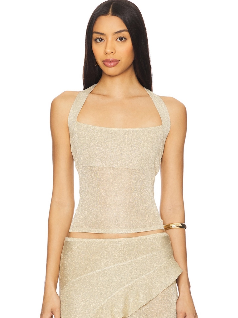 Lioness Palisades Champagne Halter Bandeau Top and Mini Skirt Set